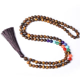 Collier Mala 7 Chakras en Oeil de Tigre