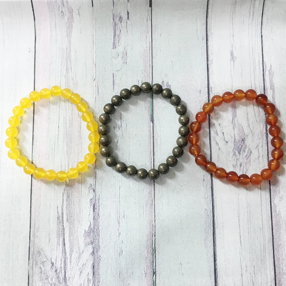 Set 3 Bracelets en Cornaline, Pyrite et Agate Jaune