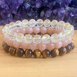 Set de 3 Bracelets en Oeil de Tigre, Pierre de Soleil et Quartz Rutile