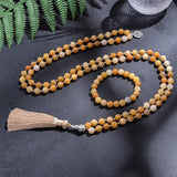 Collier Mala en Jade Jaune + Bracelet Offert