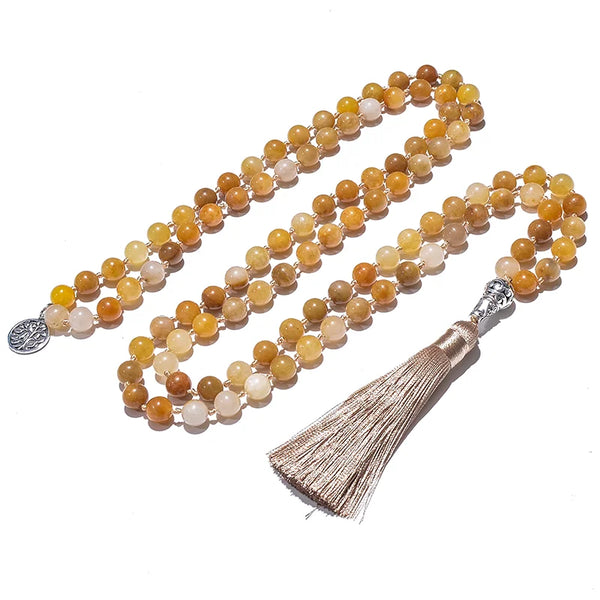 Collier Mala en Jade Jaune + Bracelet Offert