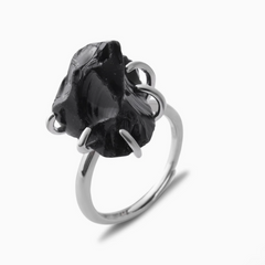 Bague Obsidienne Argenté (Ajustable)