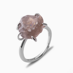 Bague Quartz Fumé Argenté (Ajustable)