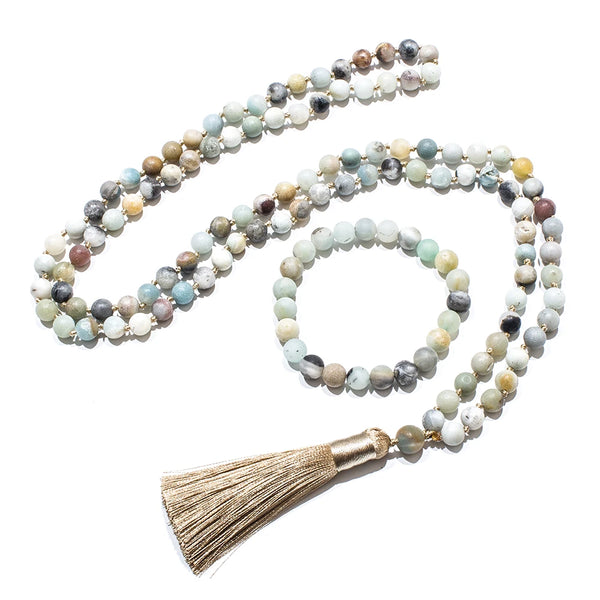 Collier Mala en Amazonite et Bracelet Offert