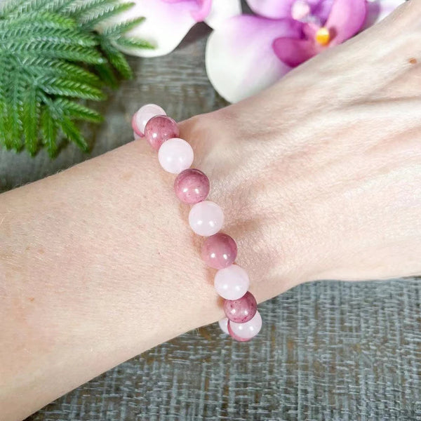 Bracelet de Quartz Rose et Rhodonite | Lithothérapie Stéphanie