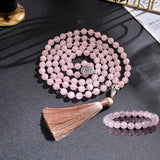 Collier Mala en Quartz Rose + Bracelet Offert