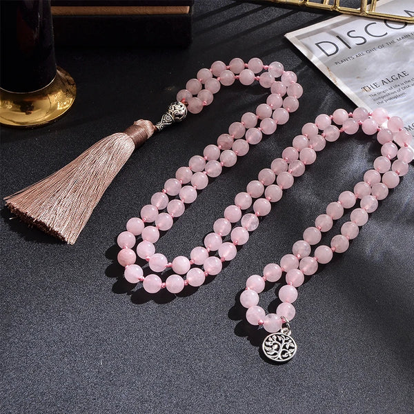 Collier Mala en Quartz Rose