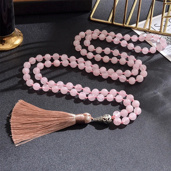 Collier Mala en Quartz Rose + Bracelet Offert