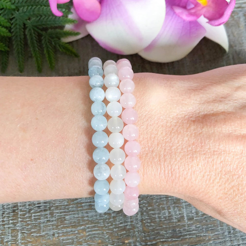 Bracelets en Aigue Marine, Pierre de Lune et Quartz Rose