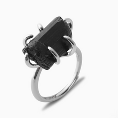 Bague Tourmaline Noire Argenté (Ajustable)