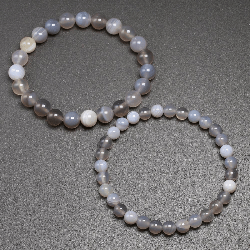 Bracelet en Agate Grise et Blanche | Lithothérapie Stéphanie