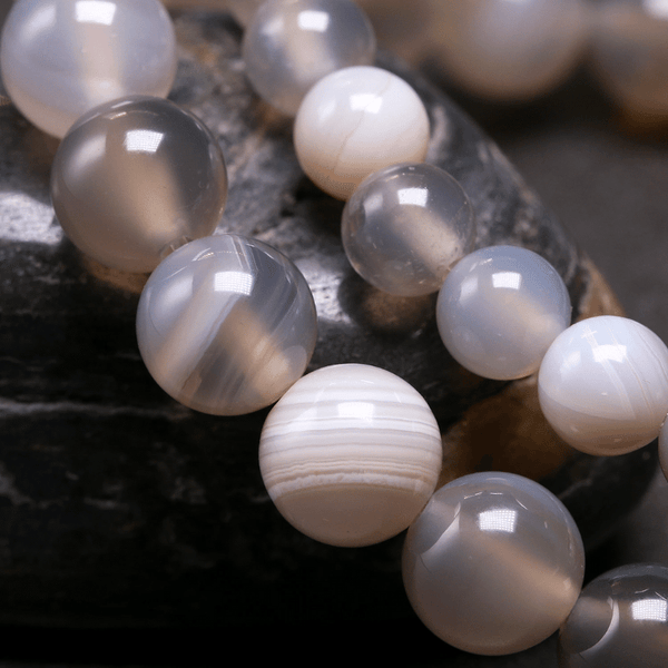 Bracelet Perles Agate Grise | Lithothérapie Stéphanie