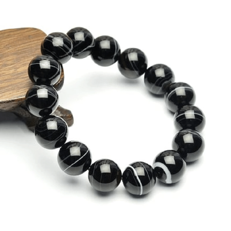 Bracelet en Agate Noire et Blanche Naturelle | Lithothérapie Stéphanie