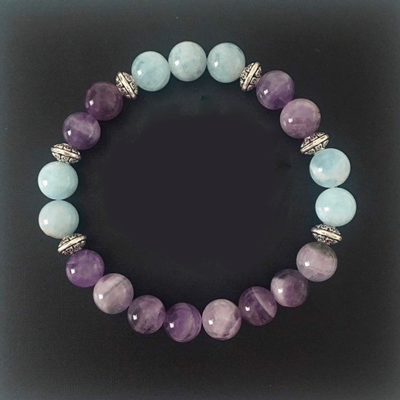 Bracelet Améthyste et Aigue Marine | Lithothérapie Stéphanie
