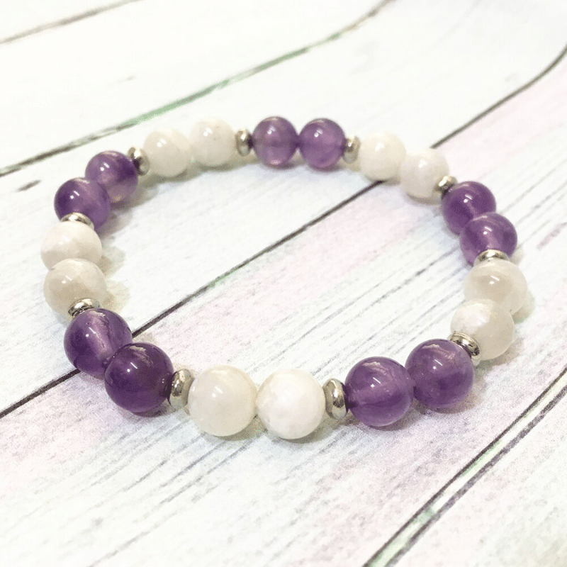 Bracelet Améthyste et Pierre de Lune | Lithothérapie Stéphanie