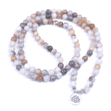 Bracelet Mala 108 Perles en Agate Feuille de Bambou | Lithothérapie Stéphanie