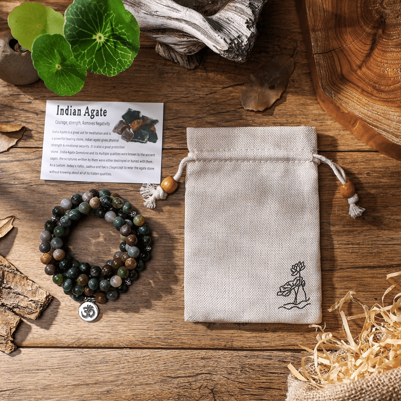 Bracelet Mala AUM en Agate Indienne | Lithothérapie Stéphanie