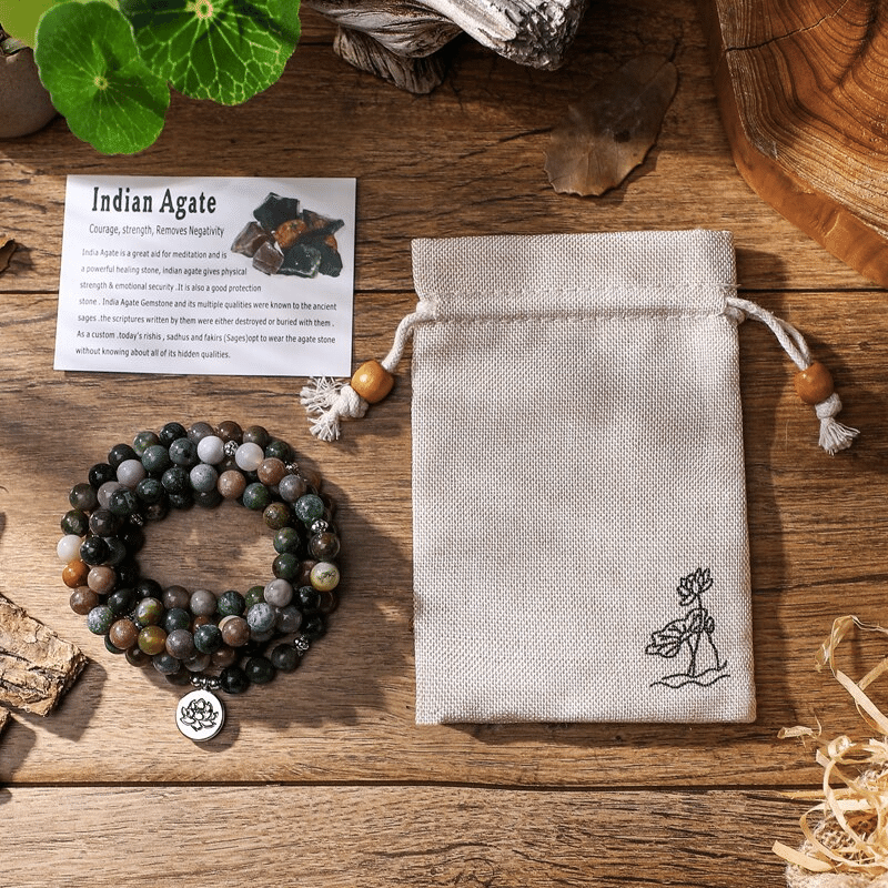 Bracelet Mala Lotus en Agate Indienne | Lithothérapie Stéphanie