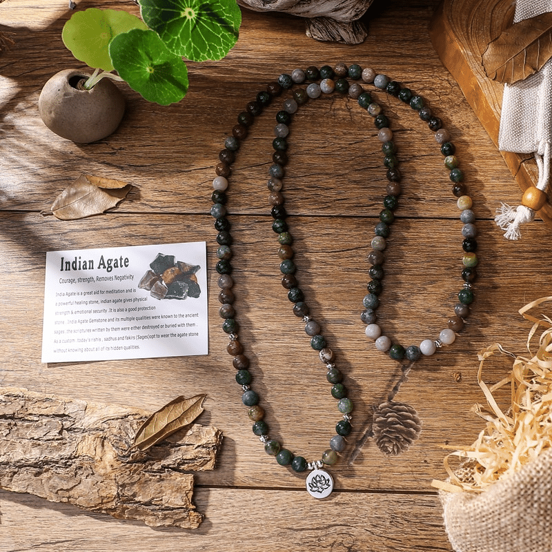 Collier Mala en Agate Indienne | Lithothérapie Stéphanie