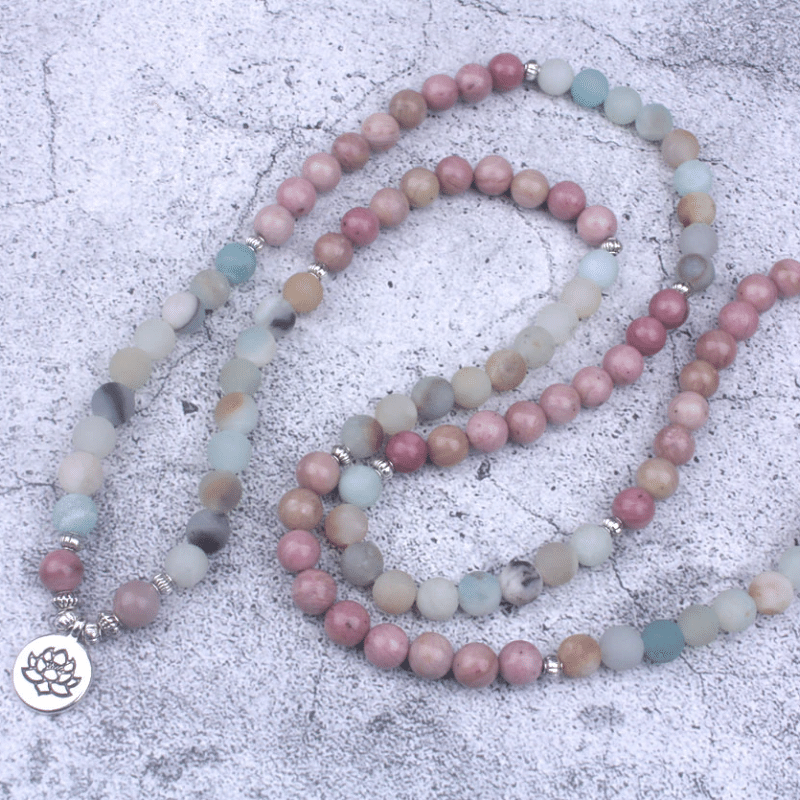 Collier Mala en Amazonite et Rhodonite | Lithothérapie Stéphanie