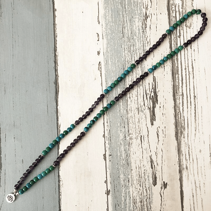 Collier Mala en Améthyste et Chrysocolle | Lithothérapie Stéphanie