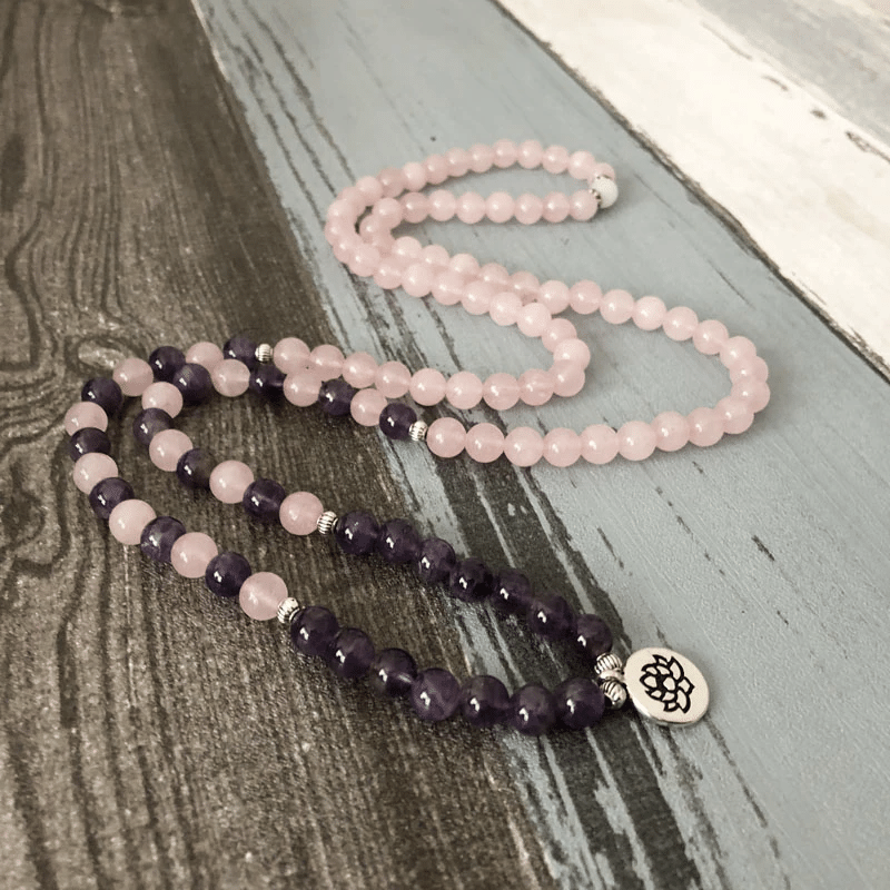 Bracelet Mala Améthyste et Quartz Rose | Lithothérapie Stéphanie