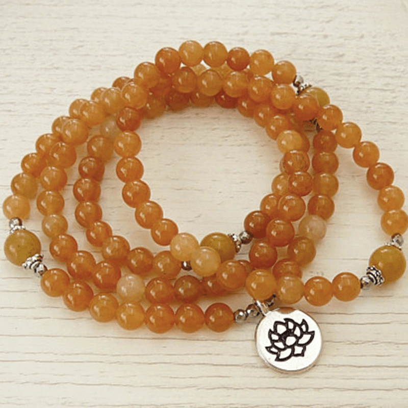 Bracelet Mala Bouddhiste en Aventurine Orange | Lithothérapie Stéphanie