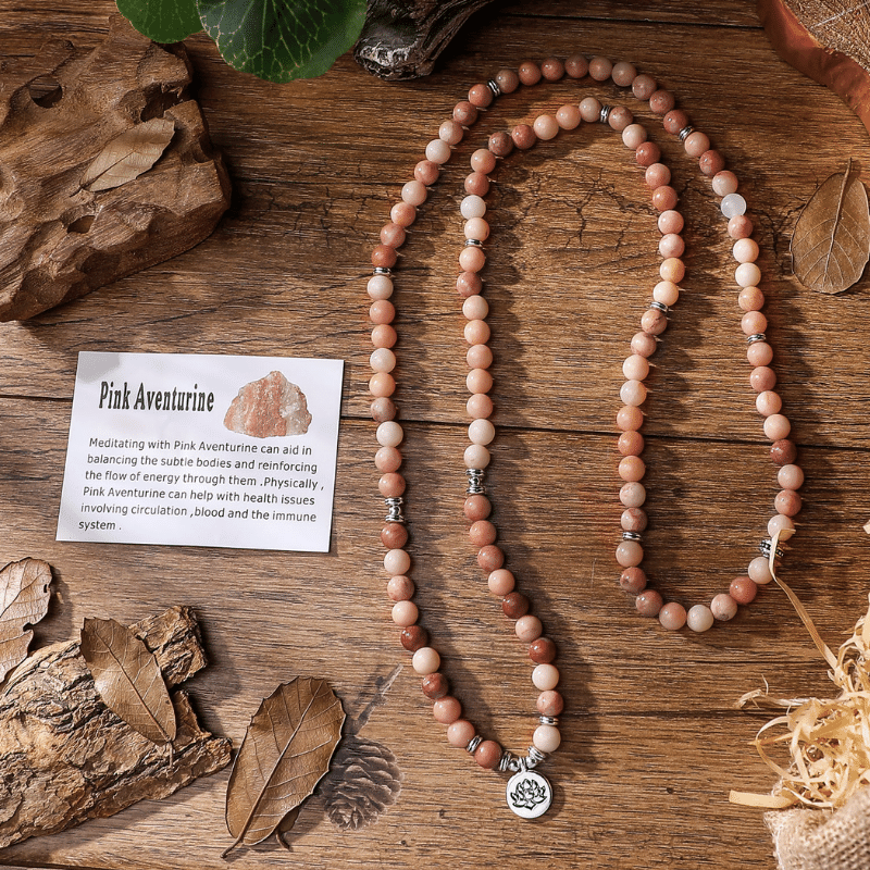 Collier Mala en Aventurine Rose | Lithothérapie Stéphanie