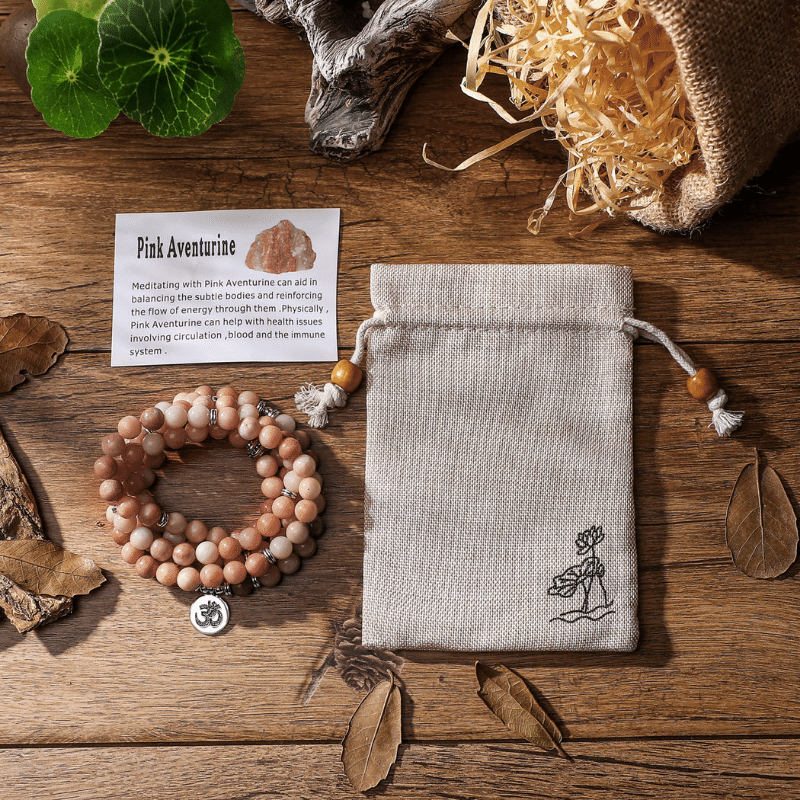 Bracelet Mala AUM en Aventurine Rose | Lithothérapie Stéphanie
