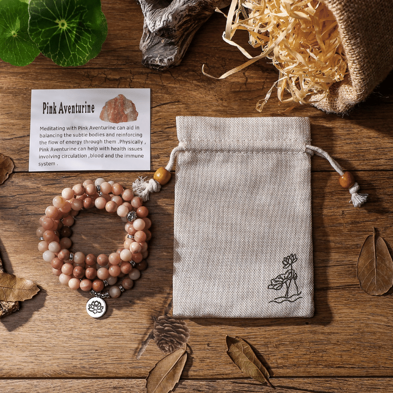 Bracelet Mala Lotus en Aventurine Rose | Lithothérapie Stéphanie