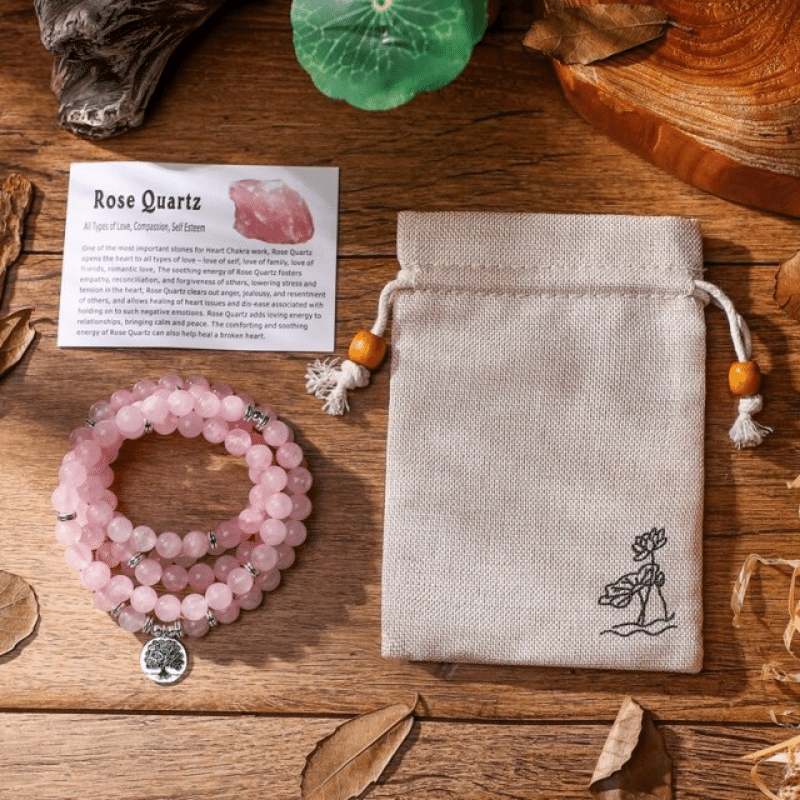 Bracelet Mala Arbre de Vie en Quartz Rose | Lithothérapie Stéphanie