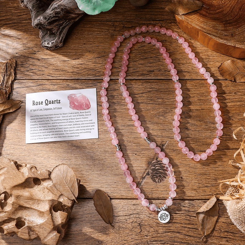Bracelet Mala Tibétain en Quartz Rose | Lithothérapie Stéphanie