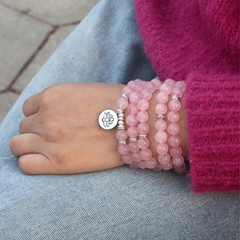 Bracelet Mala 108 Perles en Quartz Rose | Lithothérapie Stéphanie