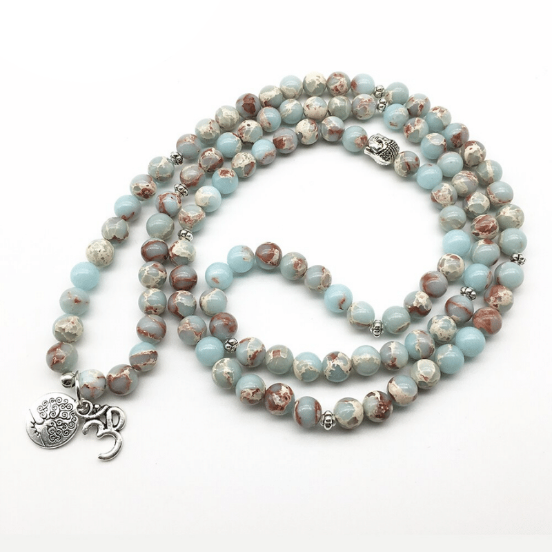 Bracelet Mala 108 Perles en Jaspe Aqua Terra | Lithothérapie Stéphanie