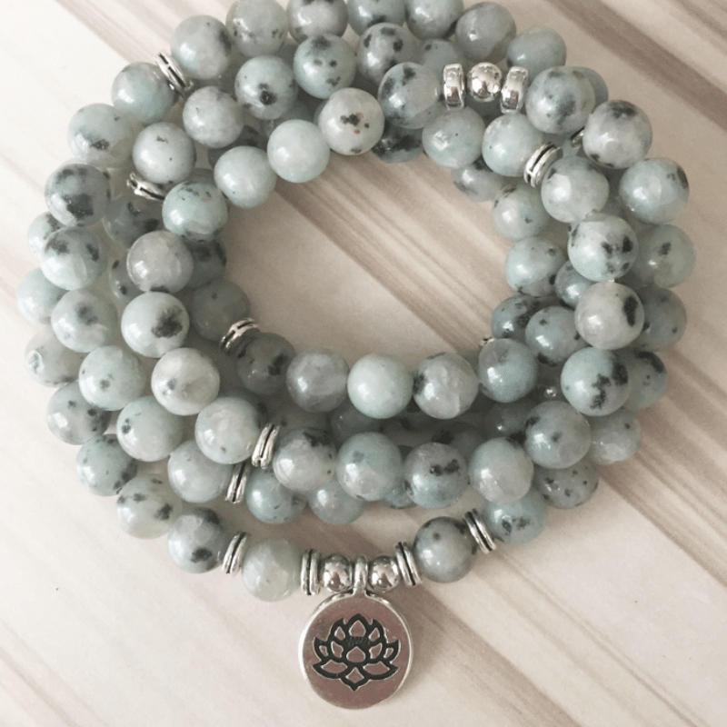 Bracelet Mala 108 Perles en Jaspe Kiwi l Lithothérapie Stéphanie