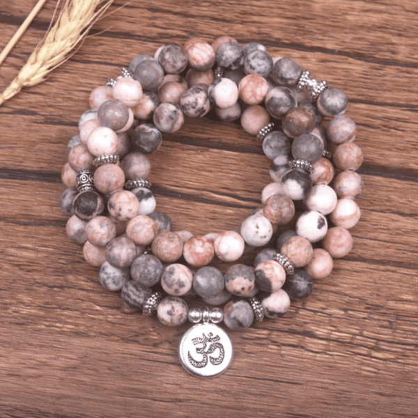 Bracelet Mala Tibétain en Jaspe Zèbre Rose | Lithothérapie Stéphanie