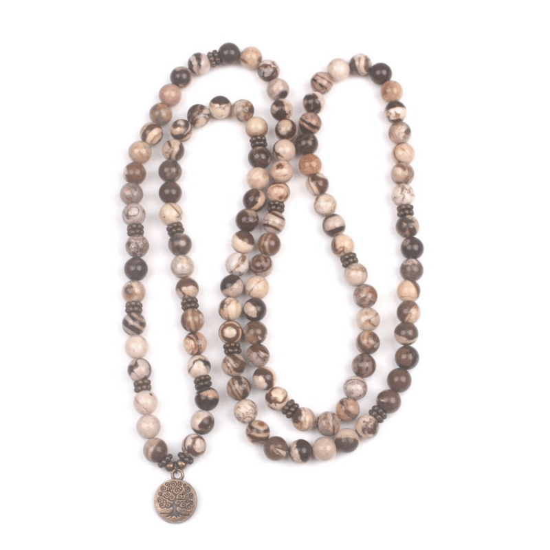 Collier Mala en Jaspe Zèbre Marron | Lithothérapie Stéphanie