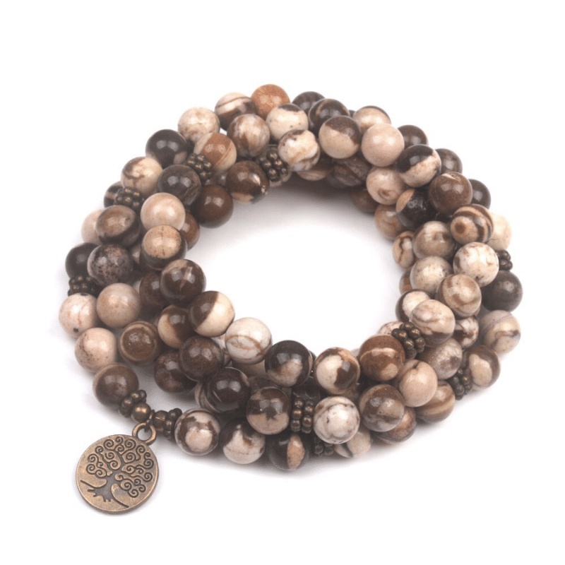 Bracelet Mala Arbre de Vie en Jaspe Zèbre Marron | Lithothérapie Stéphanie