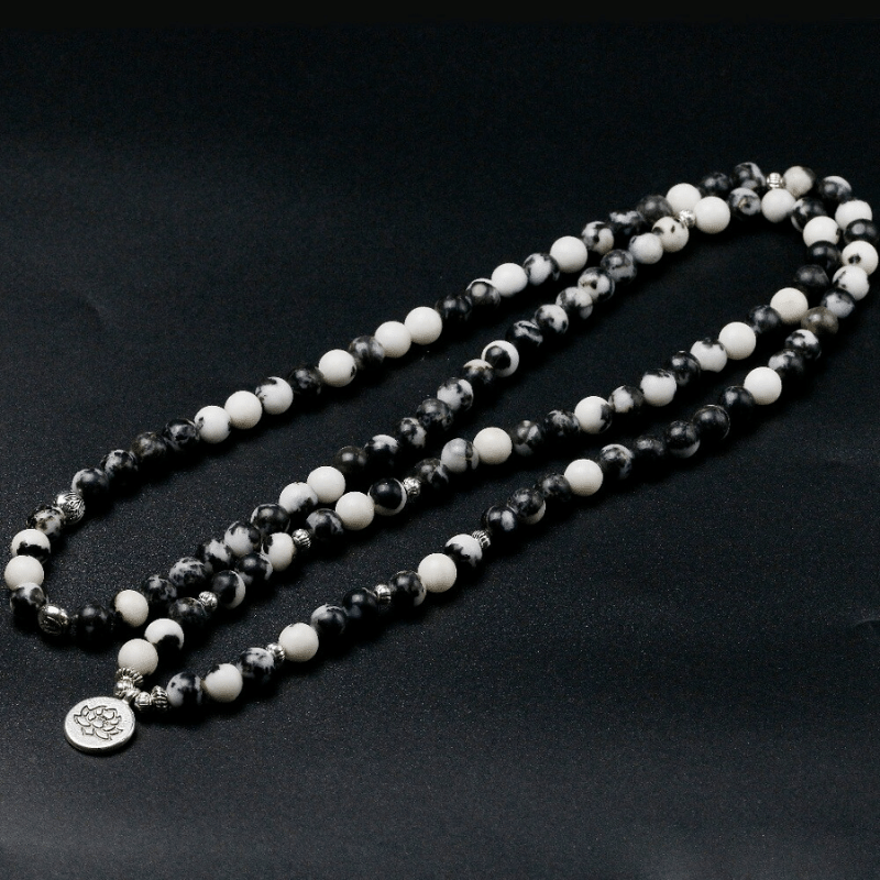 Bracelet Mala 108 Perles en Jaspe Zèbre | Lithothérapie Stéphanie