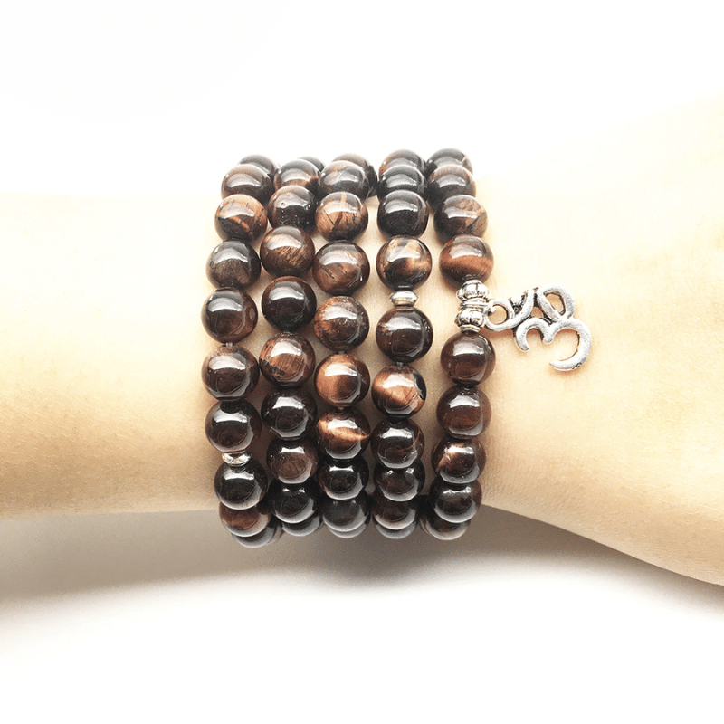 Bracelet Mala 108 Perles en Oeil de Taureau | Lithothérapie Stéphanie