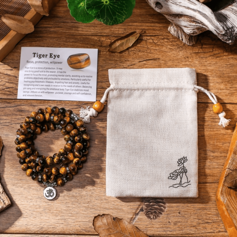 Bracelet Mala Tibétain en Oeil de Tigre | Lithothérapie Stéphanie
