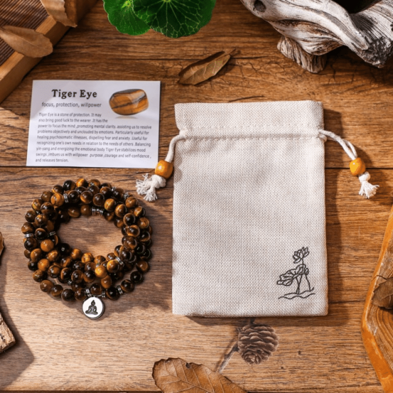Bracelet Mala Bouddhiste en Oeil de Tigre | Lithothérapie Stéphanie