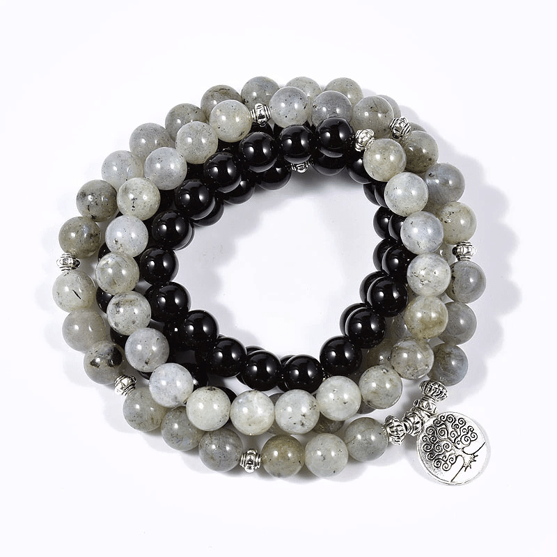 Bracelet Mala Arbre de Vie en Onyx et Labradorite | Lithothérapie Stéphanie