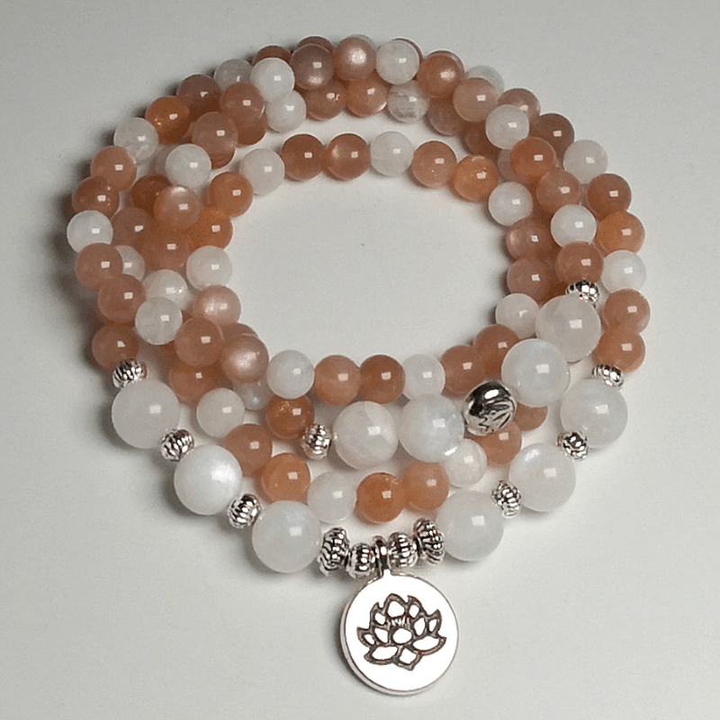 Bracelet Mala en Pierre de Lune et Pierre de Soleil | Lithothérapie Stéphanie