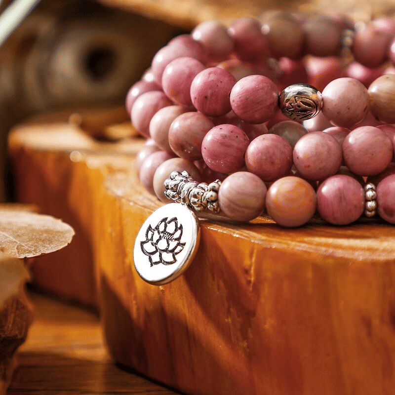 Bracelet Mala en Rhodonite Rose | Lithothérapie Stéphanie