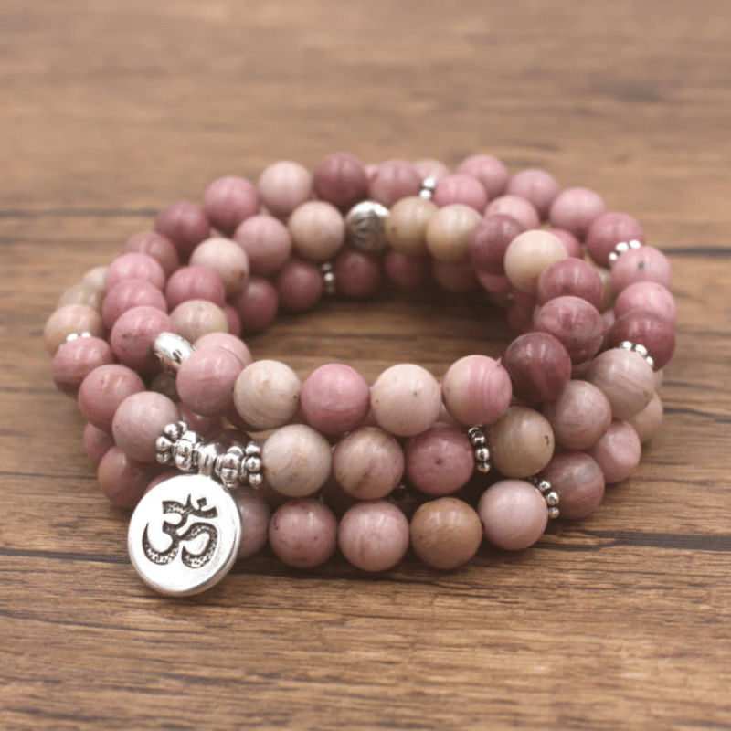 Bracelet Mala Tibétain en Rhodonite | Lithothérapie Stéphanie
