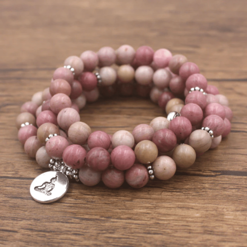 Bracelet Mala Bouddhiste en Rhodonite | Lithothérapie Stéphanie