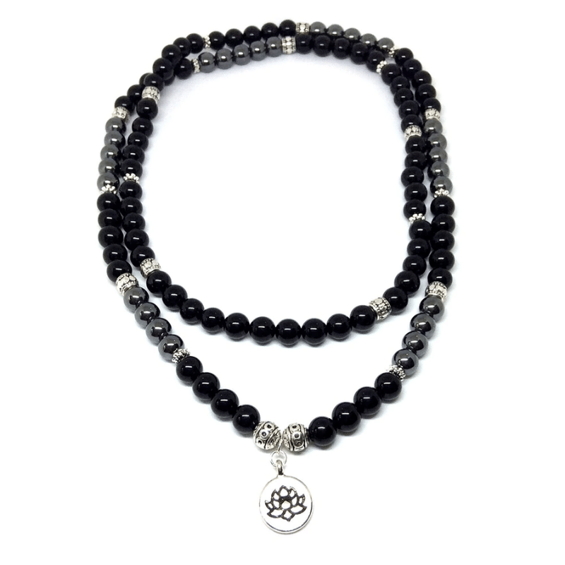 Collier Mala en Tourmaline Noire et Hématite | Lithothérapie Stéphanie
