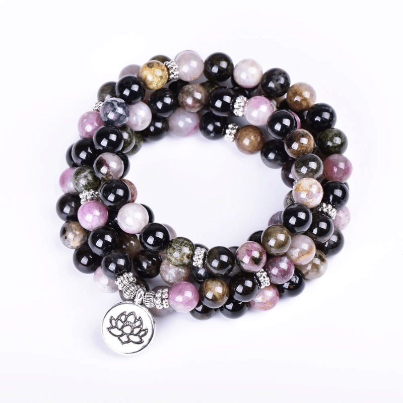 Bracelet Mala Bouddhiste en Tourmaline Multicolore | Lithothérapie Stéphanie