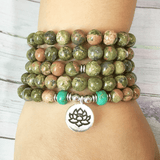 Bracelet Mala Tibétain en Unakite | Lithothérapie Stéphanie